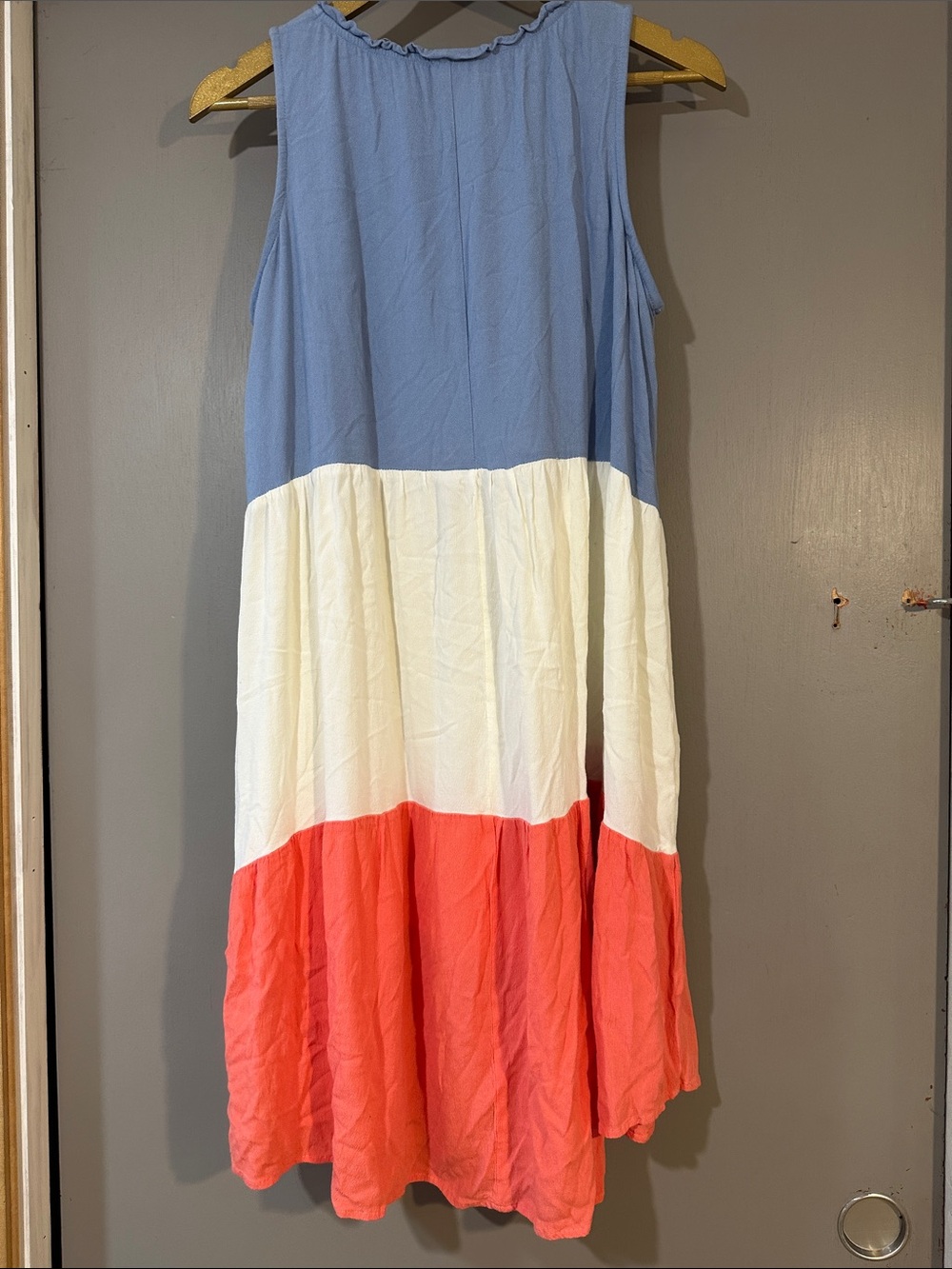 L Love Colorblock Midi Dress Size S Blue Cream Coral Sleeveless Flowy - Picture 6 of 10